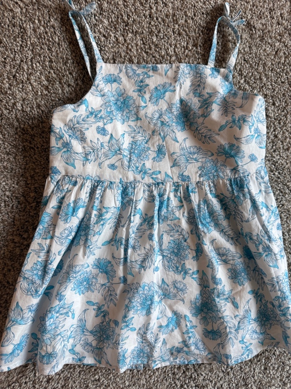 Janie and Jack Girls Blue Floral Tie-Shoulder Tank Top